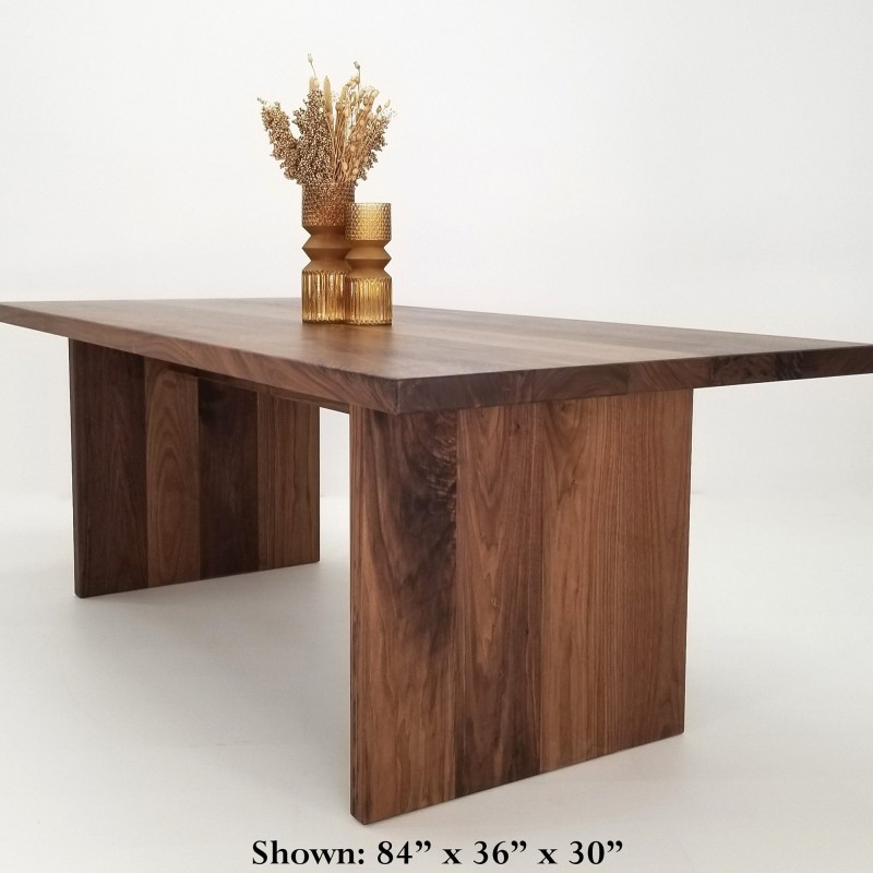 LILY Custom Dining Table - 2" Walnut, Panel Legs, Custom Sizing, Optional Table Extensions