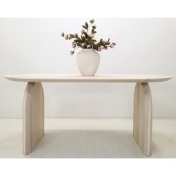 CURV Custom Dining Table - Sunwashed Ash, Oval Top, Curved Legs, Beveled Edge - Unique Home Statement