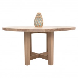 Custom Dining Table OTTO - Round Top, Cross Pedestal Base, Solid White Oak Beams