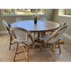 Custom Dining Table OTTO - Round Top, Cross Pedestal Base, Solid White Oak Beams