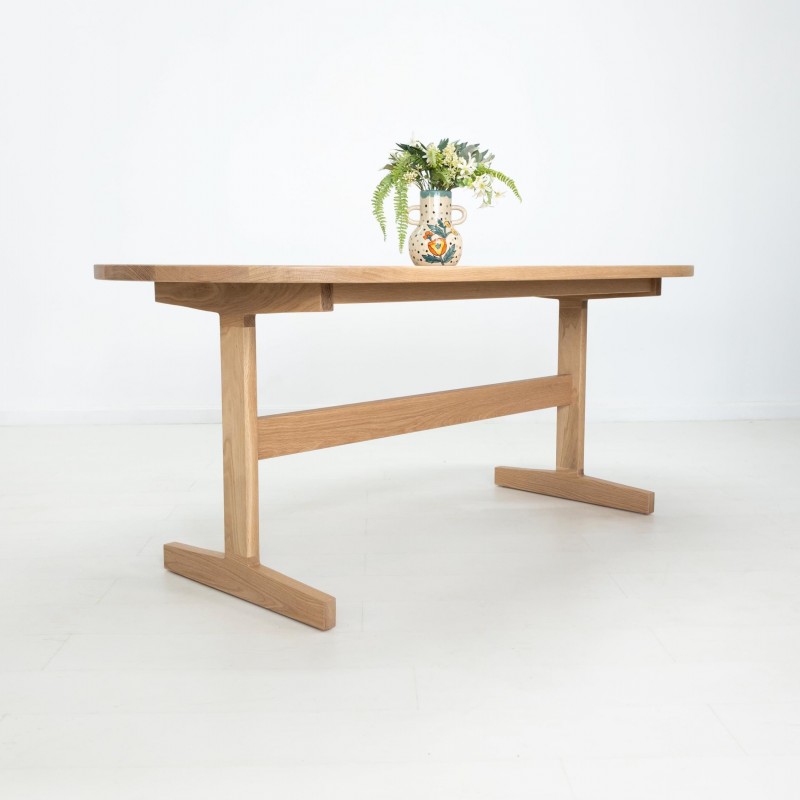 Custom BANQ Banquette Table - White Oak, Oval Top, Trestle Base - Ideal for Intimate Gatherings