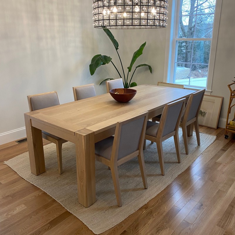 Custom White Oak JAQI Dining Table - Breadboard Ends, Parsons Style - Perfect for Family Gatherings