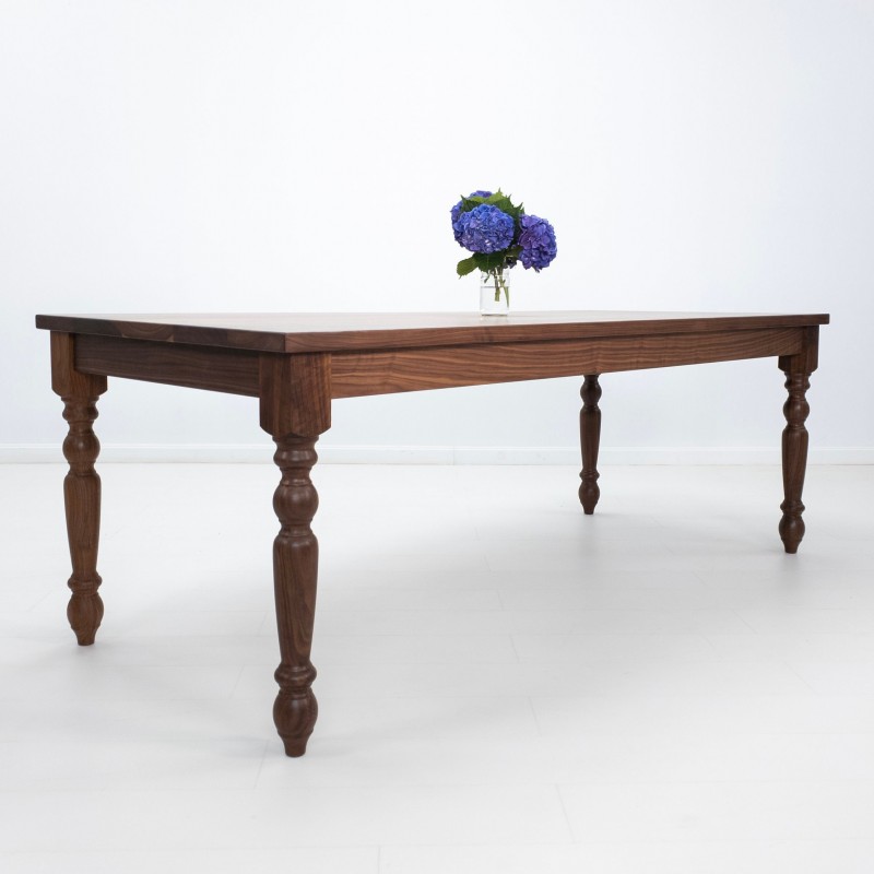 TESS Walnut Farmhouse Dining Table - Turned Legs, Custom Sizing, Extensions Available - Heirloom Quality Furniture