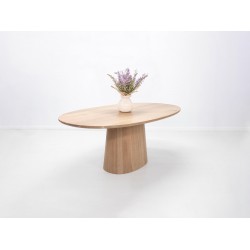 CATE Custom Dining Table - Cerused Finish, Pedestal Base, Under-Beveled Edge - Space-Saving Design for Gatherings