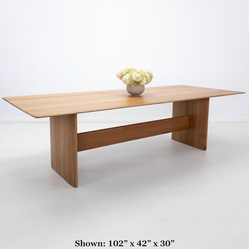 THEO Handcrafted Dining Table - Rift-Sawn White Oak, Trestle Base, Under-Beveled Edge, Custom Sizing Available