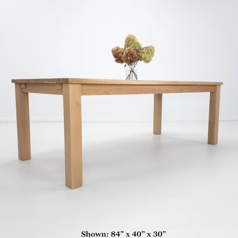 JONA Dining Table - White Oak, Beam Legs, Parsons Design, Custom Sizing, Optional Table Extensions