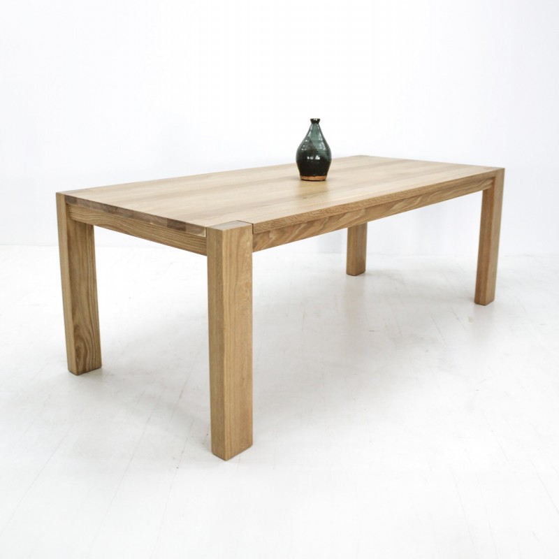 Custom KALU Dining Table - Cerused White Oak with Seamless Top, Exposed End Grain Legs, and Clear Matte Finish