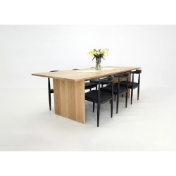 Custom LILY Dining Table - Solid White Oak Table with Adjustable Leg Placement, Seamless Top, and Dual Stretchers