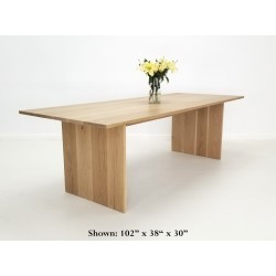 Custom LILY Dining Table - Solid White Oak Table with Adjustable Leg Placement, Seamless Top, and Dual Stretchers